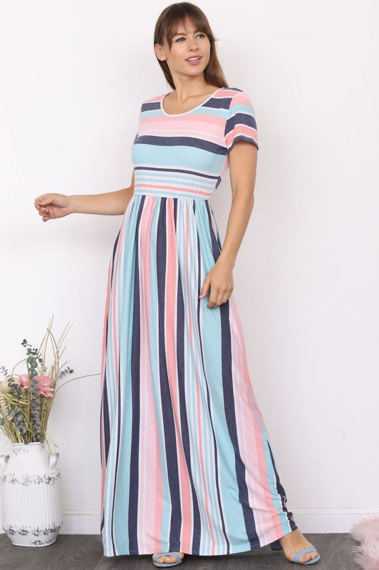 Plus Short Sleeve Stripe Maxi Dress