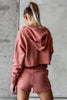 Pink Raw Edges Cropped Hoodie and Bottom Sets