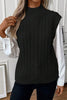 Black Ribbed Trim High Neck Knit Sweater Vest