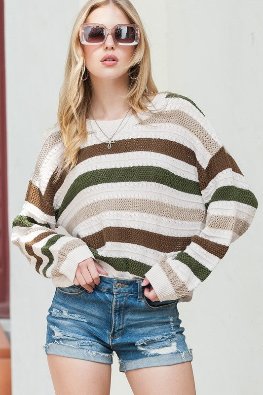 Hollowed light weight drop shoulder knit sweater