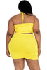 Plus Size Trendy Solid Crisscross Halter Top & Ruched Mini Skirt Set