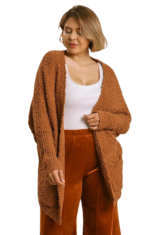 Open Front Oversized Cardigan Sweater With Pockets