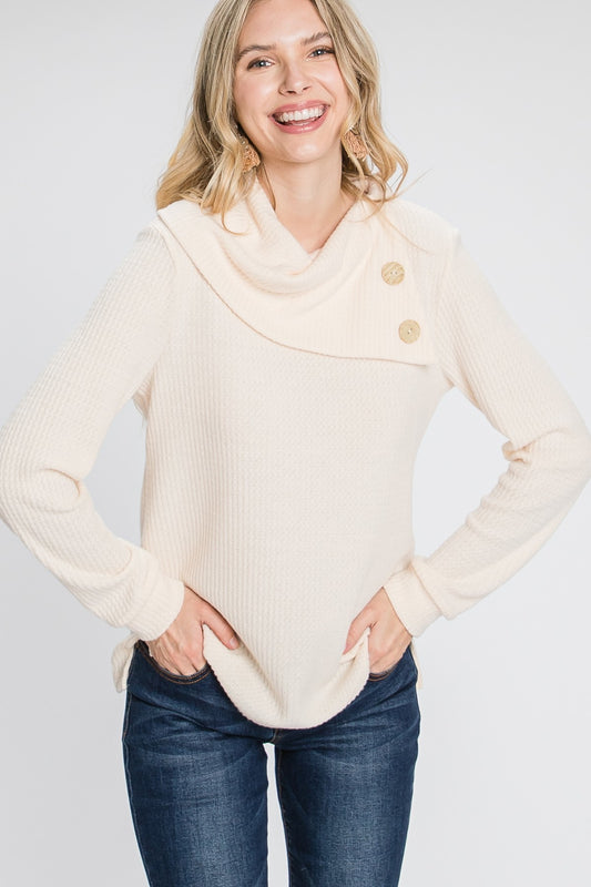 Cozy Detail Buttoned Flap Mock Sweater