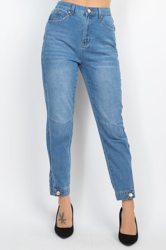 Sleek Snap Cuffed-Button Classic Mom Jeans