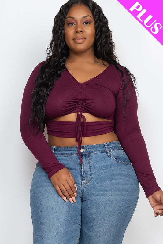 Plus Size Drawstring Ruched Cutout Crop Top-1