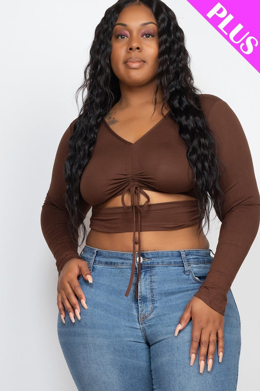 Plus Size Drawstring Ruched Cutout Crop Top-1