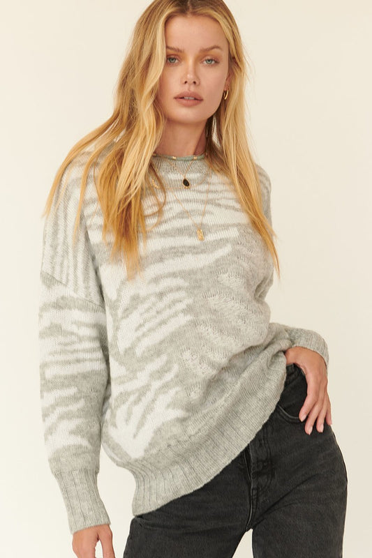 Wild Elegance Zebra Print Pullover Sweater Chic