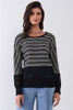 Black Striped Glitter Weave Crochet Trim Detail Long Sleeve Sweater Top