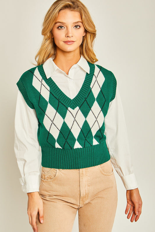 Vintage Vibe Argyle Print Sweater Vest