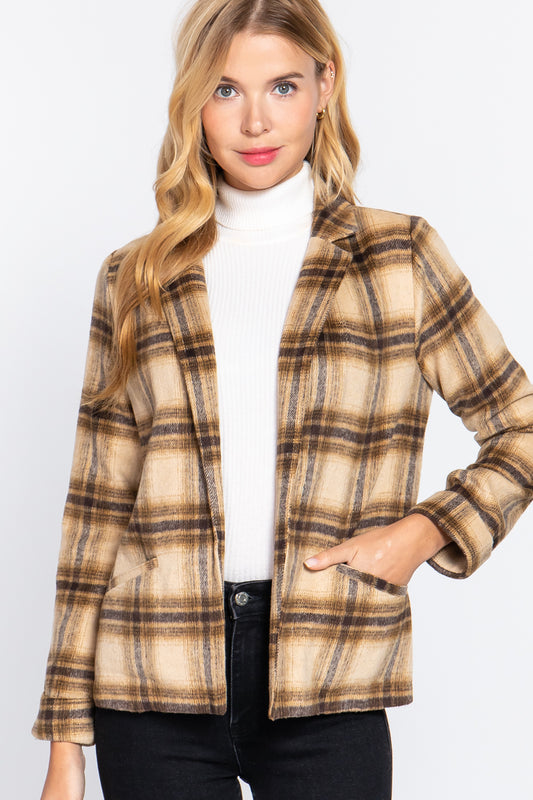 Classic Chic Notched Collar Plaid Jacket
