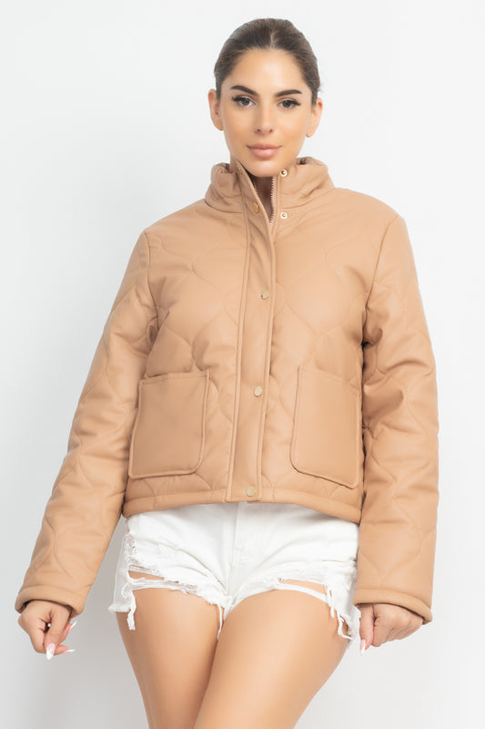Stylish Winter Layers Mock Neck Quilted Jacket