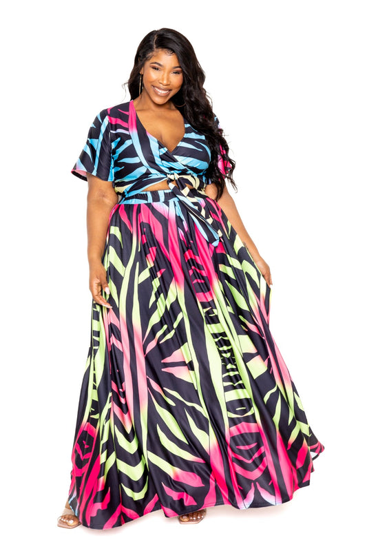 Charming Silhouette Ombre Animal Maxi Skirt & Top Set