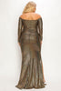 Plus Long Sleeve Off Shoulder Sequin Fabric (metallic) Party Maxi Dress